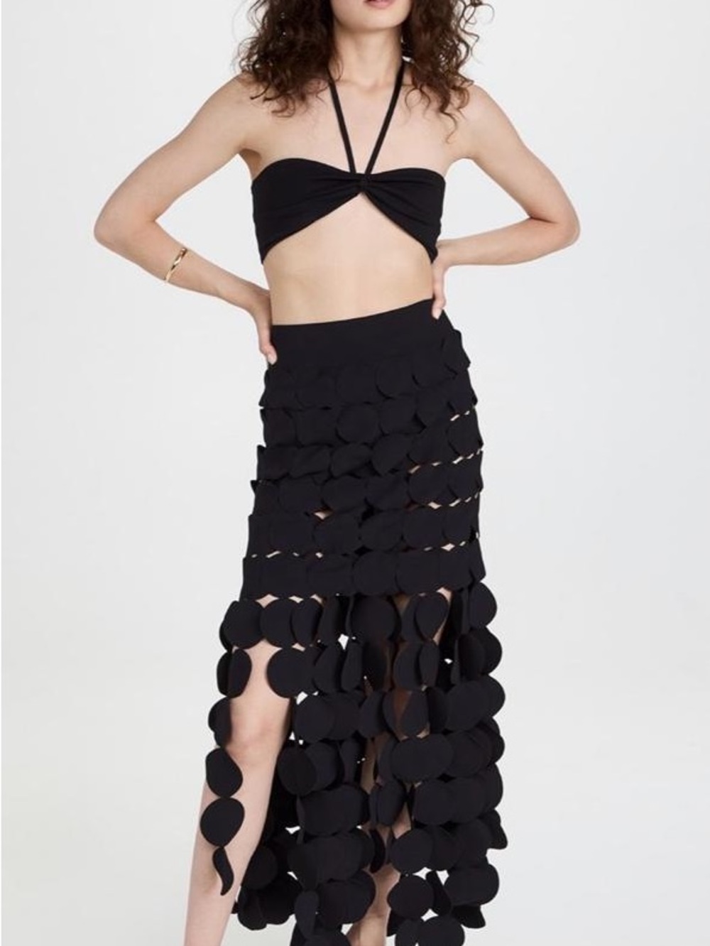 A.W.A.K.E Mode Black Circle-Detail Midi Skirt - Picture 2 of 8